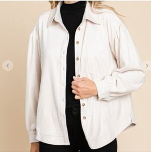 NWT JODIFL A Helping Hand Faux Suede Button Up MEDIUM In Pearl